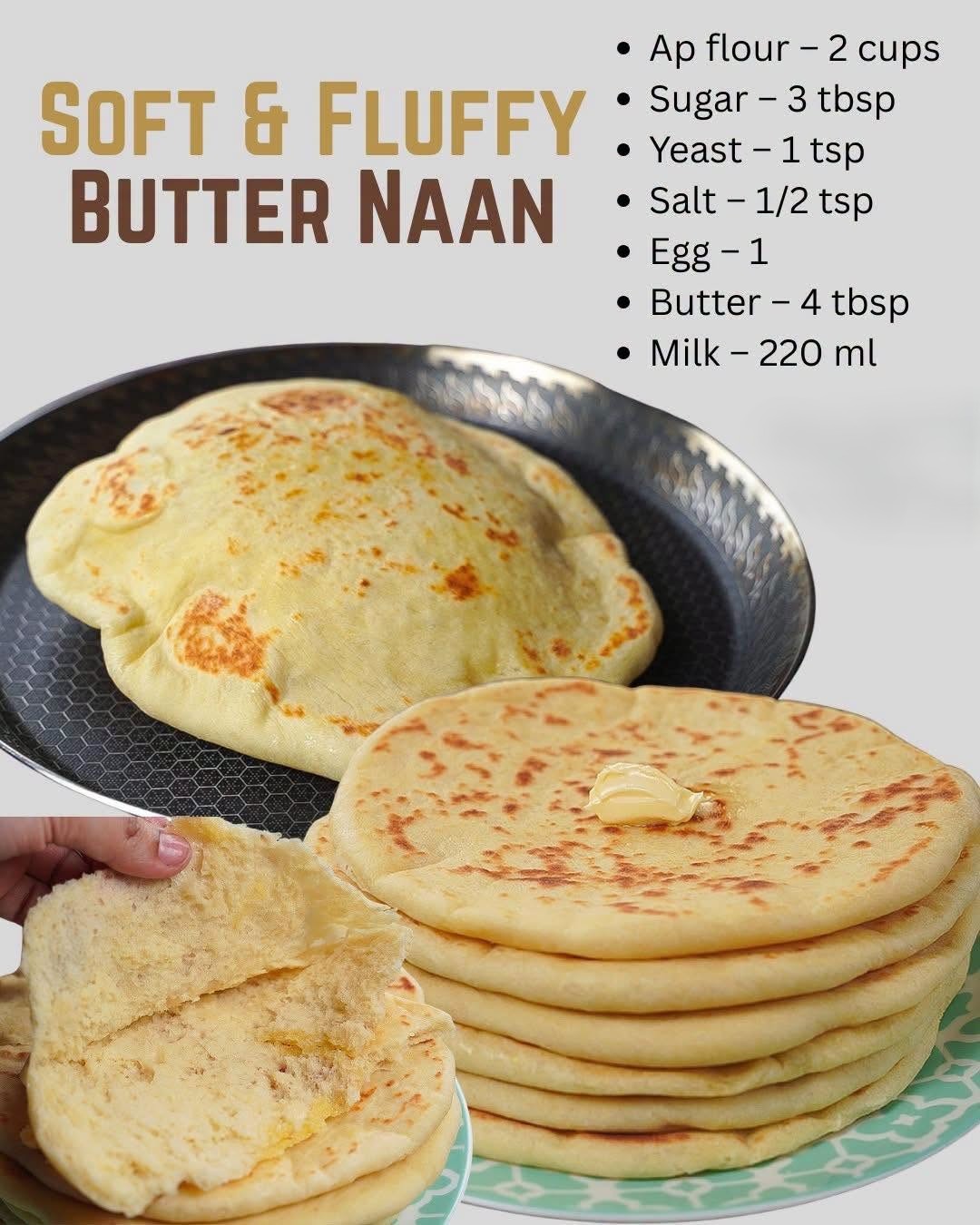 Easy Butter Naan Recipe | Soft & Fluffy Butter Naan